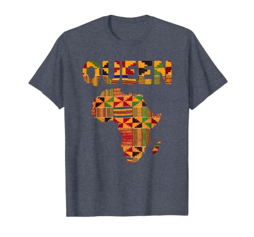 Cool African Queen Art Kente Cloth Africa Ghana Kids Women T-Shirt, Men, Heather Blue, Large