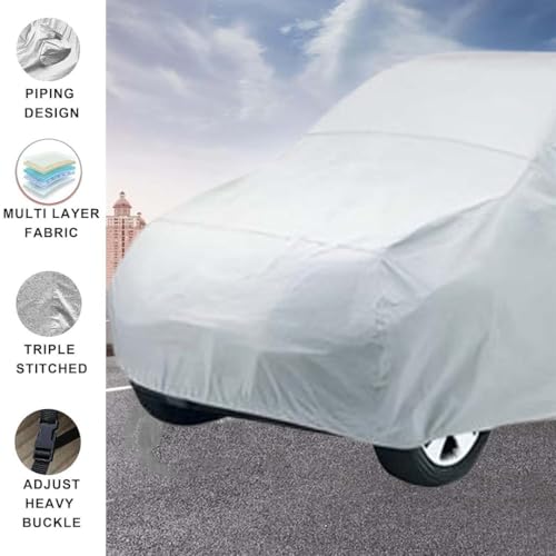 Image of Car Body Cover Compatible with Maruti Suzuki 800 |Model 2002|Water Resistant |Without Mirror Pocket|Triple Stitched Fully Elastic,All-Weather Protection Silver
