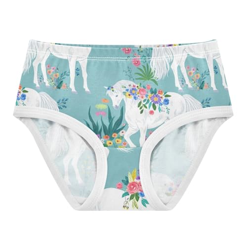 Toddlers Underwear Floral 2t Cotton Panties for Girl Designer Briefs Kids Undies White Horses Floral Turquoise