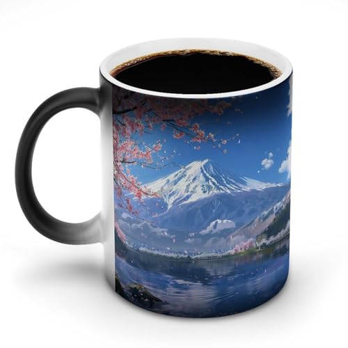 春の富士山の桜マグカップ 変色カップ 美しい日本の風景写真 美しい自然の風景 コーヒーカップ 高級 おしゃれ 人気 誕生日プレゼント ギフト 贈り物 彼女 妻 友人 家族 愛する人への素敵なプレゼント バレンタインデー 結婚記念日 プレゼント 350ml