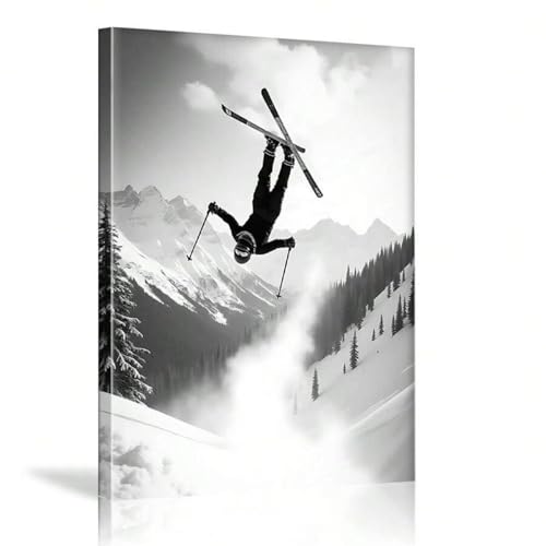 Affiche saut à ski vintage 50x70 cm encadrée pour décoration chalet
