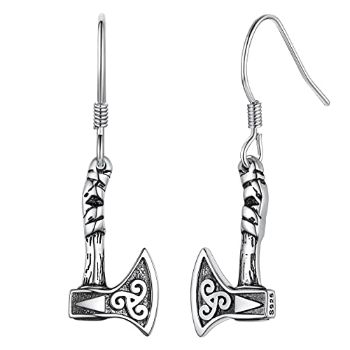 Silvora Pendientes Plata Hacha de Odín/Martillo/Lobo Vikingo, Vingtage Pendientes Plata Nórdicos para Hombres Mujeres