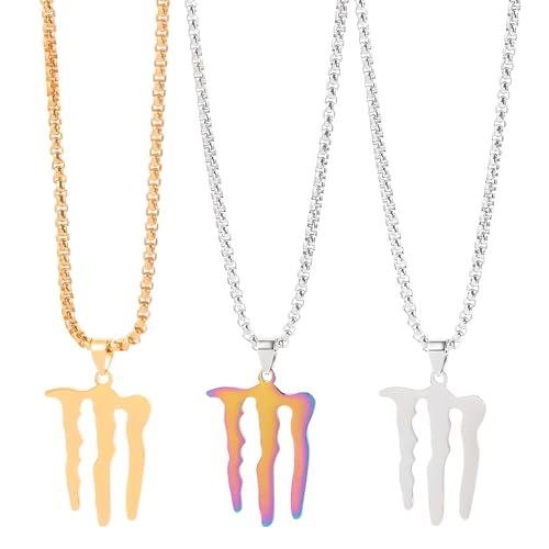 ENERGY DRINK NECKLACE - Stainless Steel - "M" Logo Pendant with 23" Chain (Silver, Golden, or Iridescence)4