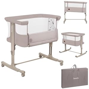Lionelo Aurora 3 in 1 Babybett bis 9 kg, Beistellbett, Wiege, Höhenverstellug und Einstellung der Neigung der Matratze, 4 Räder mit Bremse Ergonomische Matratze Tasche