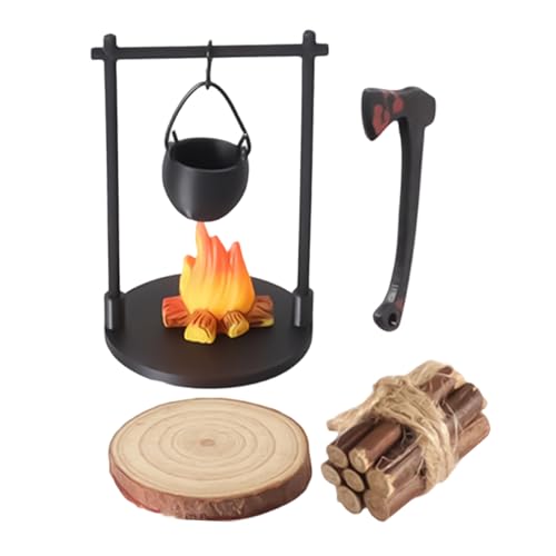 Fogata en miniatura para casa de muñecas – Kit de camping para jardín de hadas, miniatura, hoguera y tetera, para niños, casa, interior, exterior, vacaciones, reunión familiar, jardín de hadas