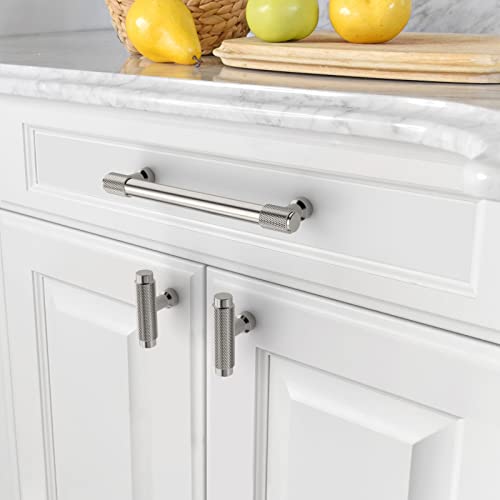 Amerdeco 10 Pack Brushed Satin Nickel Knurled Cabinet Pulls 5 Inch(128mm) Hole Center Kitchen Cabinet Handles Drawer Pulls Cabinet Hardware ZH0034 — view 3