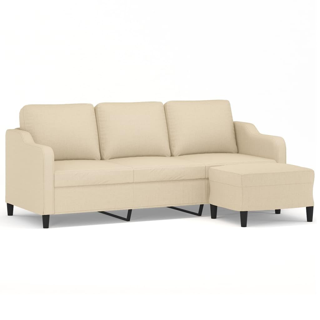 Divano a 3 posti con sgabello color crema, 198 cm, moderno divano imbottito in tessuto con struttura in metallo, comodo set da divano con poggiapiedi, per soggiorno e ufficio, larghezza