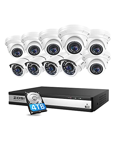 Image of ZOSI 16CH 4K PoE Security Camera System with 4TB Hard Drive and 10pcs 5MP Outdoor Indoor PoE IP Surveillance Cameras,H.265+ 16 Channel 8MP NVR Recorder,120ft Night Vision,Remote Access,24 /7 Recording