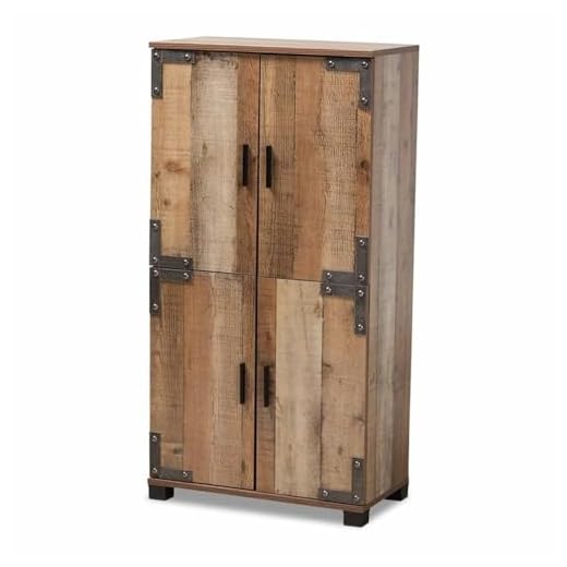 BOWERY HILL Wood 4-Door Shoe Cabinet in Rustic Brown