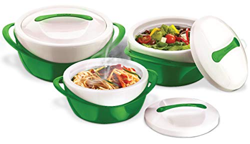 Pinnacle Thermoware, 3 Stück Set Auflaufform – große Suppen- und Salatschüssel Set – isolierte Servierschale mit Deckel – tolle Schale für Urlaub, Abendessen und Party (Grün)