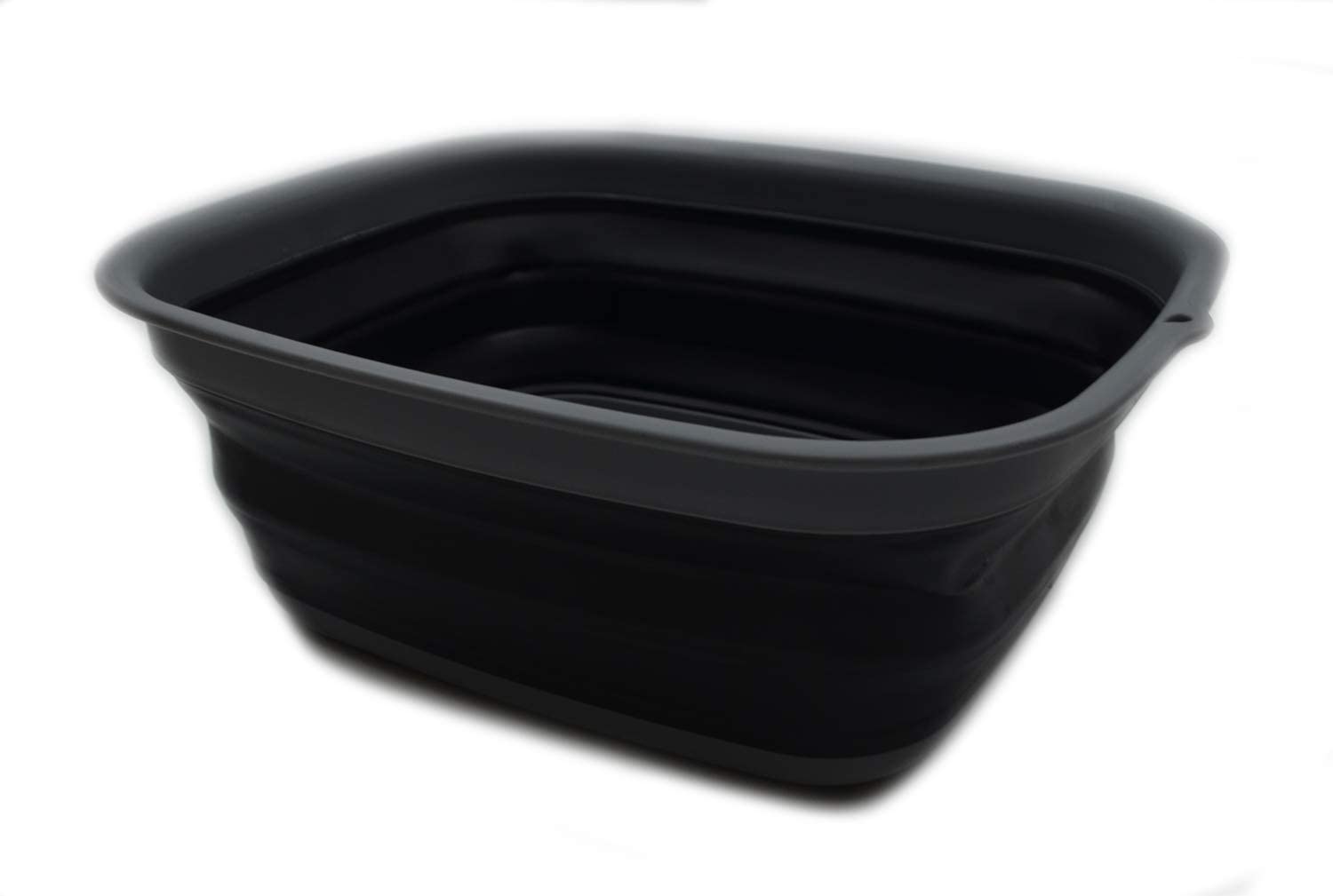 9.45L (2.5 Gallon) Collapsible Tub - Foldable Dish Tub - Portable Washing Basin - Space Saving Plastic Washtub (Grey/Black, M)