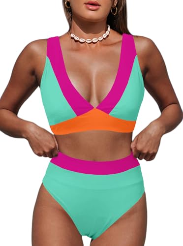 Image of Hilinker Women's Leopard Bikini Swimsuits V Neck High Waisted 2 Piece Bathing Suits