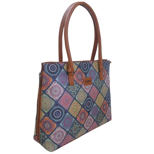 JUGNU Bolso de mano para mujer de cuero marrón claro con estampado mandala, Chakra del espacio