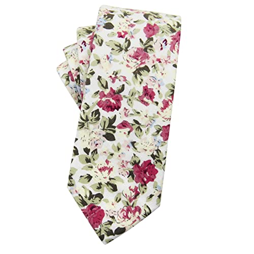 Image of Mantieqingway Men's Cotton Floral Neck Tie 2.56'' Printed Skinny Tie