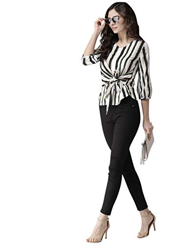 Image of Style Quotient Women Off-White & Black Striped Top