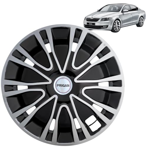 Image of PRIGAN Wheel Cover for Octavia Black Silver Wheel Cover 16 inch for Octavia (Set of 4 Pcs) (Press Fitting) Model Name- Drive Black Silver 16