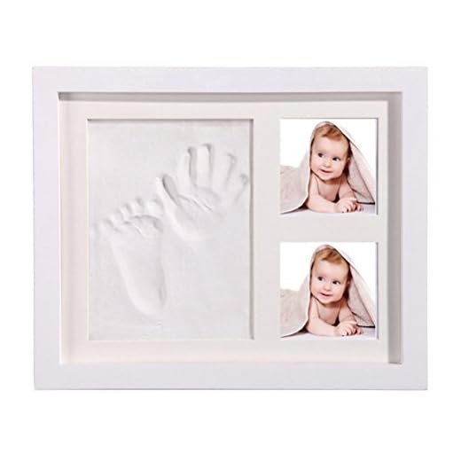 StillCool DIY bebé Handprint y Marco de huella Inkpad de fotos Regalos Babyparty seguros y elegantes Elegante blanco de madera sólida para recién nacidos/bebé Regalos