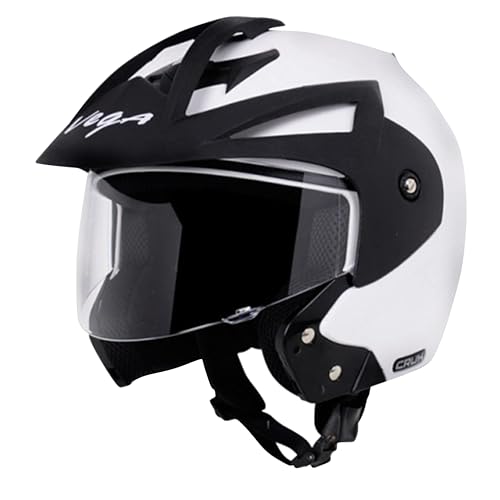 Vega Crux ISI Certified Flip-Up Helmet for Men and Women with Clear Visor(White, Size:M)