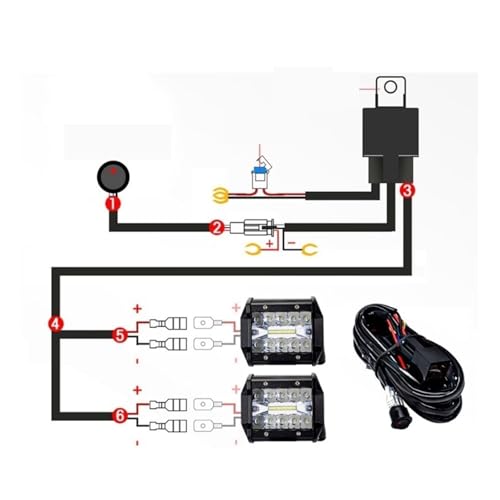 094D Motorcycle Fog Lights Wire Harness Headlight Spotlights Wire Cable Compatible for ATV Car LED Work Light(Four Lights)