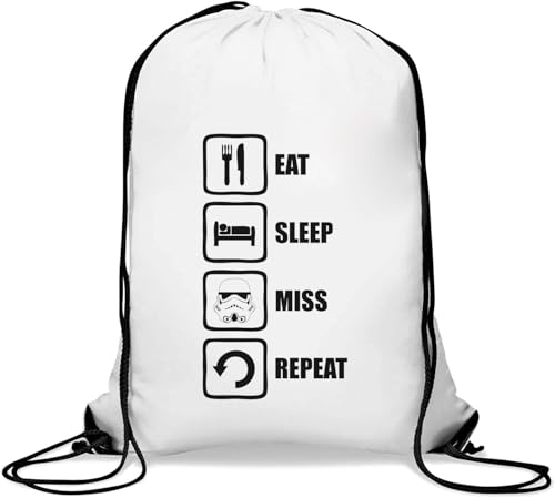 Eat Sleep Miss Repeat - Sacca casual con coulisse colore: Taglia unica da palestra bianco