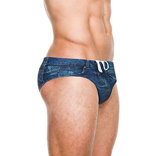 Pj Paul Jones Men's Swim Trunks Denim Print Beach Swimsuit Bikini Briefs Navy Blue M #TOP3