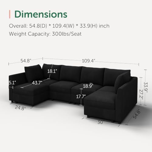 Image of HONBAY Modular U Shaped Sectional Sofa with Storage,Black