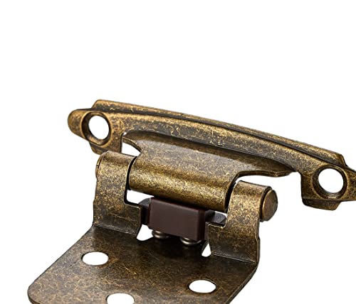 Image of Ravinte 50 Pack (25 Pairs) 1 /2 inch Overlay Cabinet Hinges, Self-Closing Semi-Concealed Face Mount, Antique Brass Decorative Hardware with Door Bumpers for Kitchen & Cupboard Doors