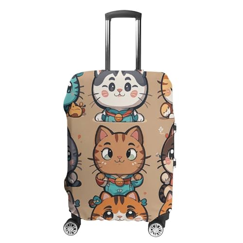 Many Cartoon Cats Elastic Luggage Cover Suitcase Protector for 19-32 Inch Suitcases | Universal Stretchable Travel Bag Cover | Anti-Scratch, Washable with Zipper Closure XL