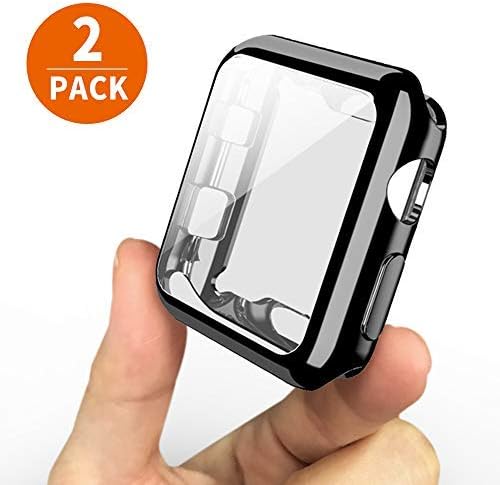[2-Pack] UBOLE Case for Apple Watch Screen Protector 42mm, One Soft TPU All-Around Black Cover and One Protective Bumper iWatch Case Both for Apple Watch Case Series 3, Series 2 (Black, 42mm)