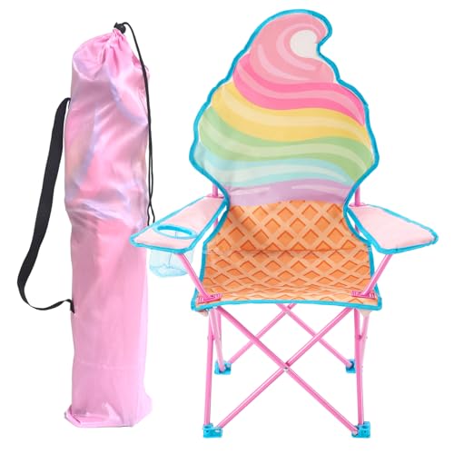 Heritage Kids Ice Cream-Themed Figural Folding Camp Chair,Lightweight Portable Chair with Carry Bag & Cup Holder,Kids Outdoor/Indoor Seating for Ages 6+,14"x14"x26"