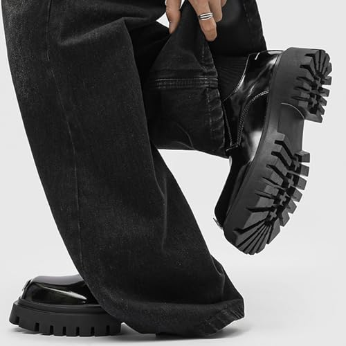 Men's Patent Leather Platform Oxfords Classic Square Toe Lace Up Chunky Heel Lug Sole Business Derby Shoes Comfort Causal Brogue Dress Shoes3