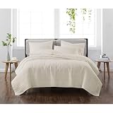 Cannon Heritage Solid Quilt Set Ivory Polyester 3-Piece Full/Queen Quilt Set, Solid Color Themed, for Men and Women, Oeko-TEX Certified Confidence