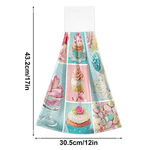 Cakes Marshmallow Rose Kitchen Hanging Towel 12 X 17 Inch Cupcakes Flowers Hand Tie Towels Set 2 Pcs Tea Bar Dish Cloths Dry Towel Soft Absorbent Durable For Bathroom Laundry Room Decor #TOP4