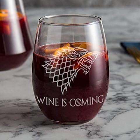 Game of Thrones Merchandise - Wine is Coming Stemless Wine Glass - 21 oz Large Permanently Etched, Dishwasher Safe Glass - Ready for Gifting! Christmas Gift for Game of Thrones fan Cover