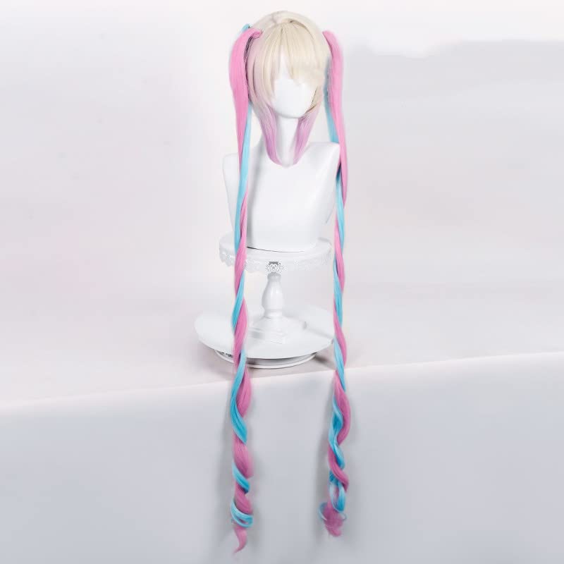 KAngel Candy Long Double Ponytail Wig Lifelike Daily Green Silver Synthetic Hair Full Head Cover Daily Cute Anime Halloween Carnival Comic Exhibition Cosplay Wigs with Bangs (KAngel) image 5