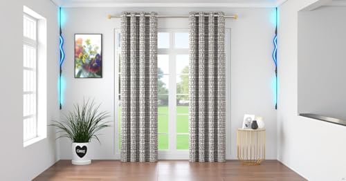Image of Woah Geometric Pattern Grommet Curtains, 5 Feet for Living Room Bedroom|Geometric Pattern Faux Silk Room Darkening Door Curtains 4x7 feet (Brown, 5 Feet Pack of 1)