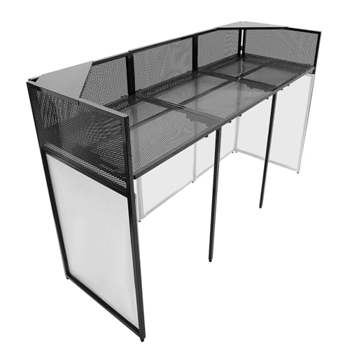 DYNAMI Portable DJ Booth,Folding DJ Table Stand DJ Facade Booth with 5 Black Scrims and 5 White Scrims,Aluminum Metal Frame 73