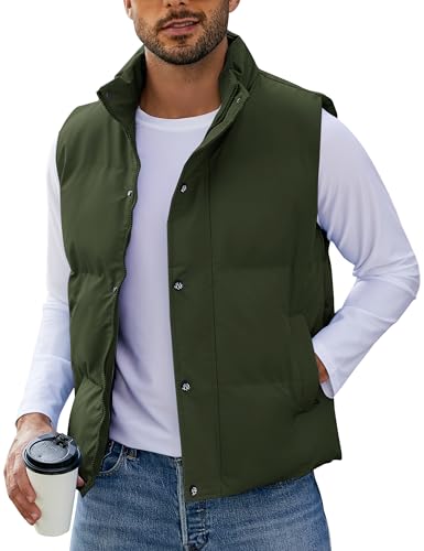 Flygo - Flygo Mens Puffer Vest Winter Padded Vests Lightweight Stand Collar Sleeveless Quilted Jackets Outerwear(ArmyGreen-XL) - Best Deal on Amazon