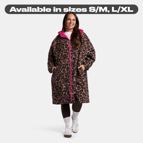 OHS Women's Jackets Changing Robe, Leopard Print Oversized Womens Clothes Waterproof Jacket Lightweight Raincoat Women with Hood & Pockets Breathable Dry Robe Ladies Jackets for Outdoor, Pink - S/M - Image 8