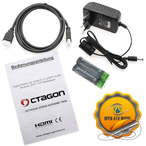 Octagon SF8008 4K Twin Supreme V3 UHD E2 2xDVB-S2X Linux PVR Twin Sat Receiver,2.4/5G Dual-Band WiFi, 1Gbit LAN, M.2 Schnittstelle, HDR 10, BT 5.1, IR-Fernbedienung, HTS e-com HDMI-Kabel