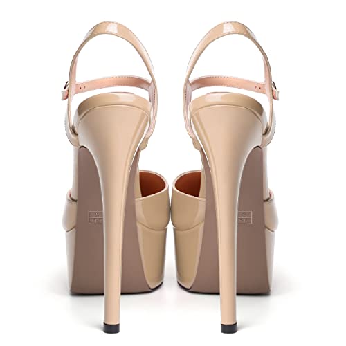 WAYDERNS Womens Patent Round Toe Wedding Buckle Ankle Strap Fashion Platform Stiletto High Heel Pumps Shoes 6 Inch4