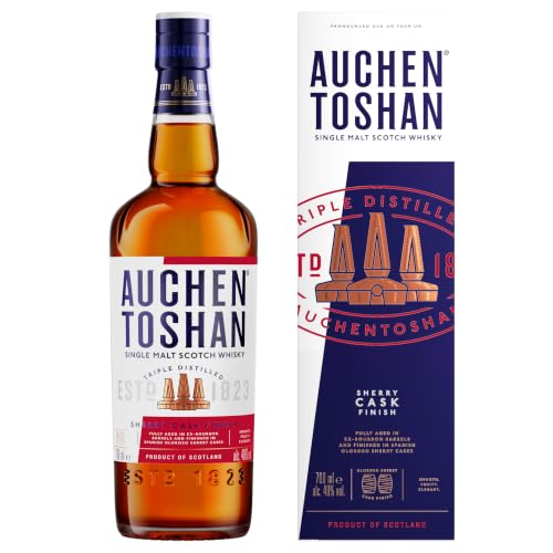 Auchentoshan Sherry Cask Finish - Single Malt Scotch Whisky - mit Geschenkverpackung - Dreifach destilliert - Fruchtig & Mild - Noten von Karamell Rosinen & Gewürzen - 40% Vol - 700ml Einzelflasche