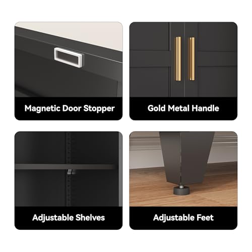 Image of COFaR 71 inch Modern Pantry Cabinet in Black, 5-Tier Storage Cabinet with Adjustable Shelves, Industrial Steel Cupboard for Kitchen, Office & Living Room Organization