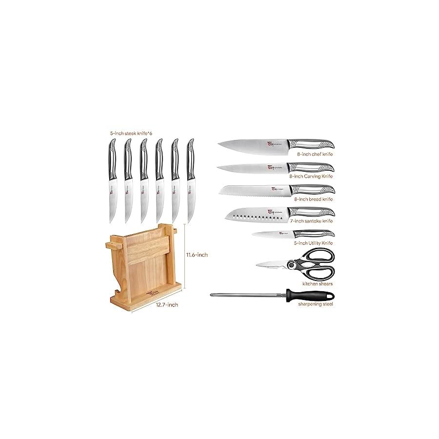 SYOKAMI Kitchen Knife Set, 14 Pieces Japanese Style Knife Block Set with Magnetic Holder, High Carbon Stainless Steel Ultra Sharp Knives for kitchen with Ergonomic Handle and Sharpener, Black Dot