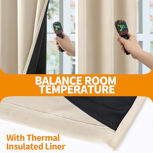 Image of YoungsTex 100% Blackout Curtains for Bedroom 38 X 63 Inch, Thermal Insulated Black Out Drapes with Grommet Heavy Layer for Living Room Window, Champagne, 2 Panels