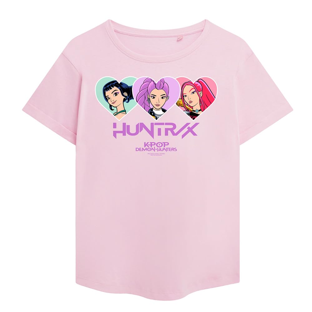 Kpop Demon Hunters Huntrix Hearts Ladies Fashion T Shirt, Pink, XX-Large