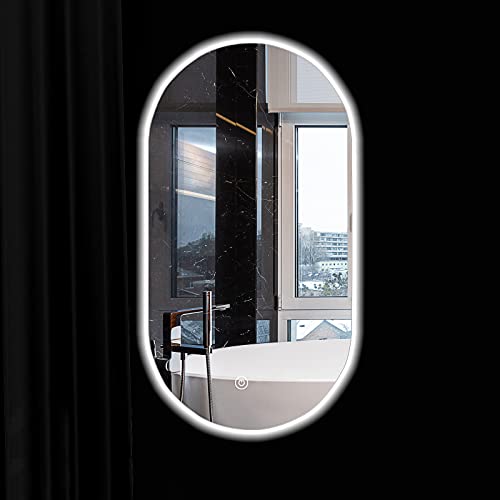 Espejo de baño con Espejo Inteligente LED Espejo con Pantalla táctil montado en la Pared Espejo de baño con baño Espejo de baño Ovalado Creativo (Color : Blanco, Size : 50cm) Cover