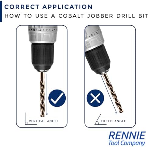Rennie Tools - 10pc 7.5mm HSS Gold Cobalt Jobber Drill Bit Set for Stainless Steel, Hard Metals, Aluminium, Cast Iron, Copper