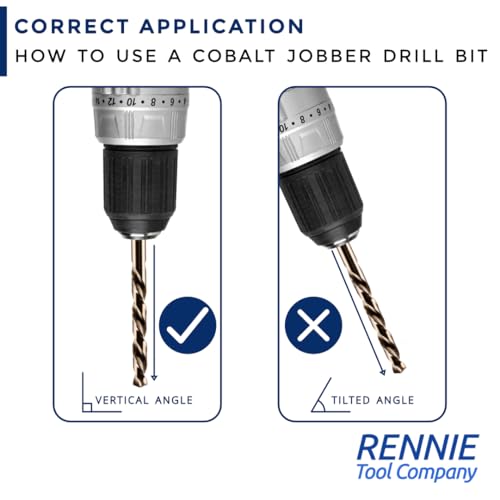 Rennie Tools - 10pc 7.5mm HSS Gold Cobalt Jobber Drill Bit Set for Stainless Steel, Hard Metals, Aluminium, Cast Iron, Copper