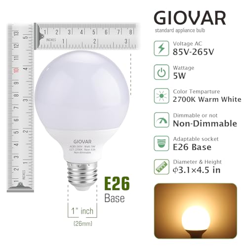 Image of 8-Pack G25 LED Vanity Light Bulbs 120V 40 Watt Equivalent, E26 Base, 2700K Warm White LED Globe Light Bulbs for Bathroom Mirror, Non-Dimmable